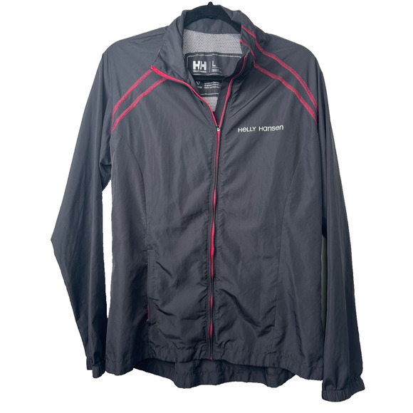 Helly Hansen Women L Packable Windbreaker In Black Red Full Zip Lightweight A2 - Picture 1 of 7